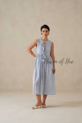 Blue Cotton Midi Dress for Women, Sleeveless Boho Summer Sundress