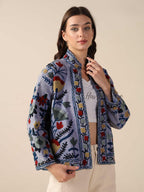 Women’s Cotton Embroidered Suzani Boho Jacket Open Front Short Coat Handmade Embroidery Quilted Winter Coat TNT Fabric Outerwear