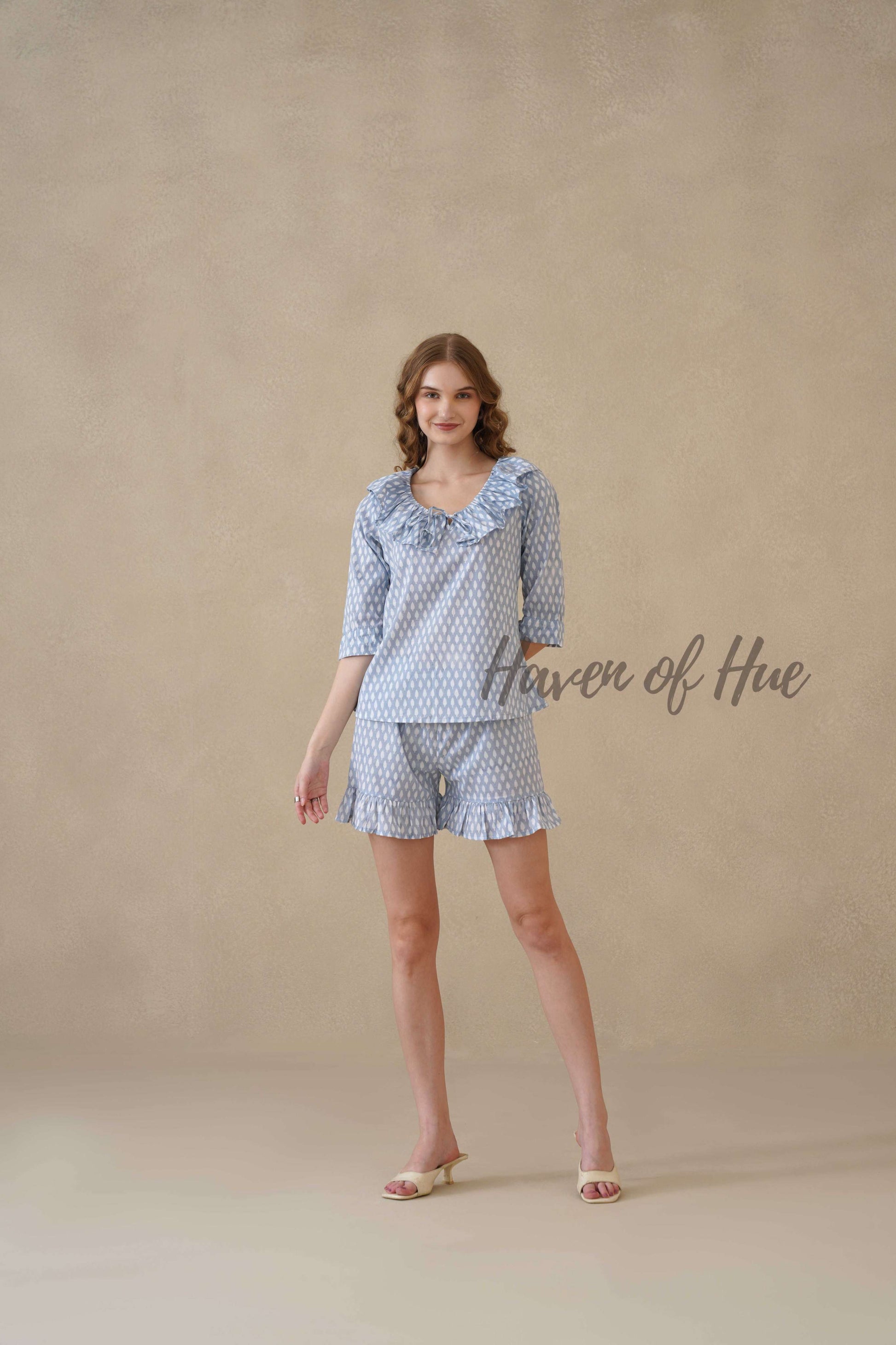 Blue Hand Block Print Cotton Floral Co-ord Set