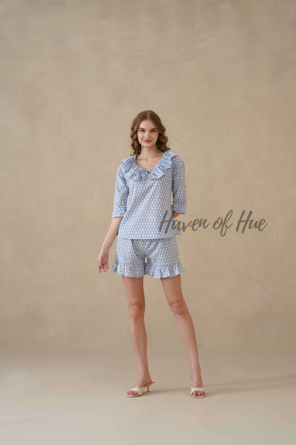 Blue Hand Block Print Cotton Floral Co-ord Set