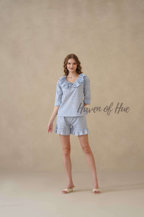 Blue Hand Block Print Cotton Floral Co-ord Set