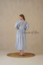 Blue Full Sleeve Cotton Dress with Geometric Print