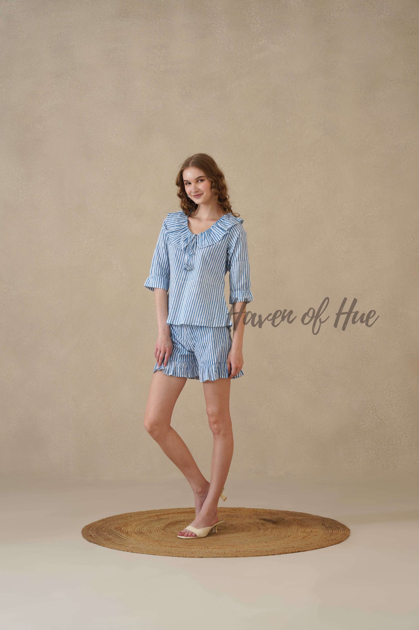 Blue Stripe Hand Block Print Cotton Co-ord Set