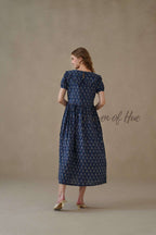 Peter Pan Collar Cotton Midi Dress, Hand Block Print Summer Dress with Pockets