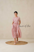 Blush Pink Floral Cotton Midi Dress - Boho Cottagecore Summer Dress