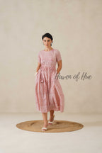 Blush Pink Floral Cotton Midi Dress - Boho Cottagecore Summer Dress