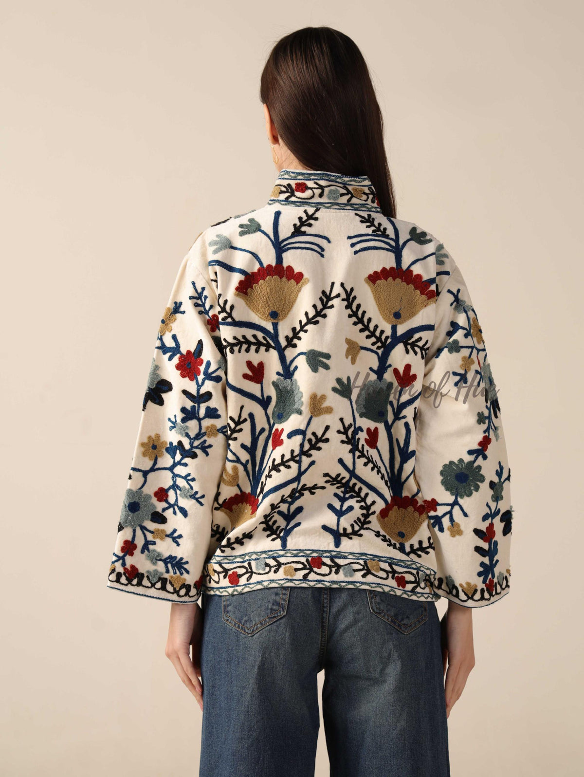 Women's Handcrafted Suzani Velvet Jacket Boho Embroidered Floral Autumn Coat
