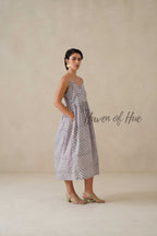 Cotton Midi Dress Summer Boho Lavender Floral Button-Front V-Neck Sun Dress for Women