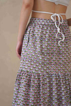 Women’s Purple Geometric Print Cotton Boho Tiered Maxi Skirt