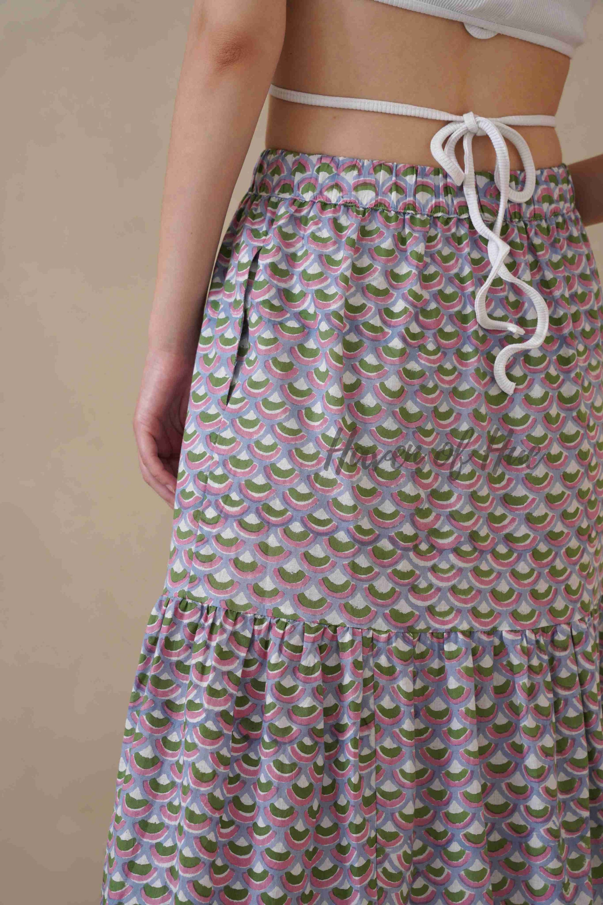 Women’s Purple Geometric Print Cotton Boho Tiered Maxi Skirt