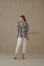 Women’s Gray Floral Hand Block Printed Cotton Relaxed Boho Blouse