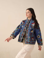 Kantha Suzani Embroidered Jacket Boho Quilted Cotton Coat, Handmade Folk Art Floral Jacket