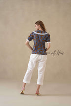 Women's Leopard Block Printed Cotton Blouse with Lace Peter Pan Collar