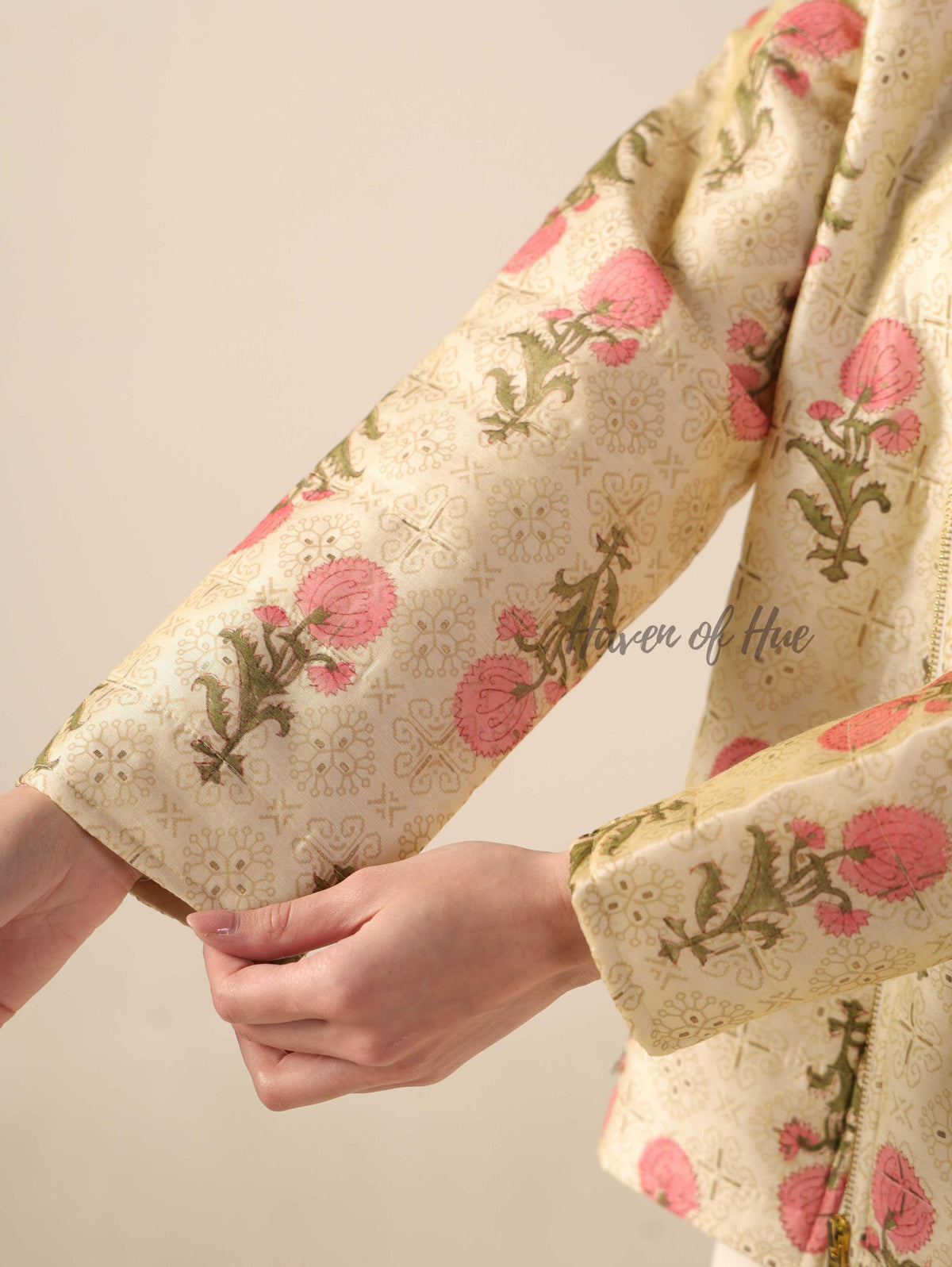 Silk Floral Printed Jacket for Women Lightweight Zip Front Silk Coat