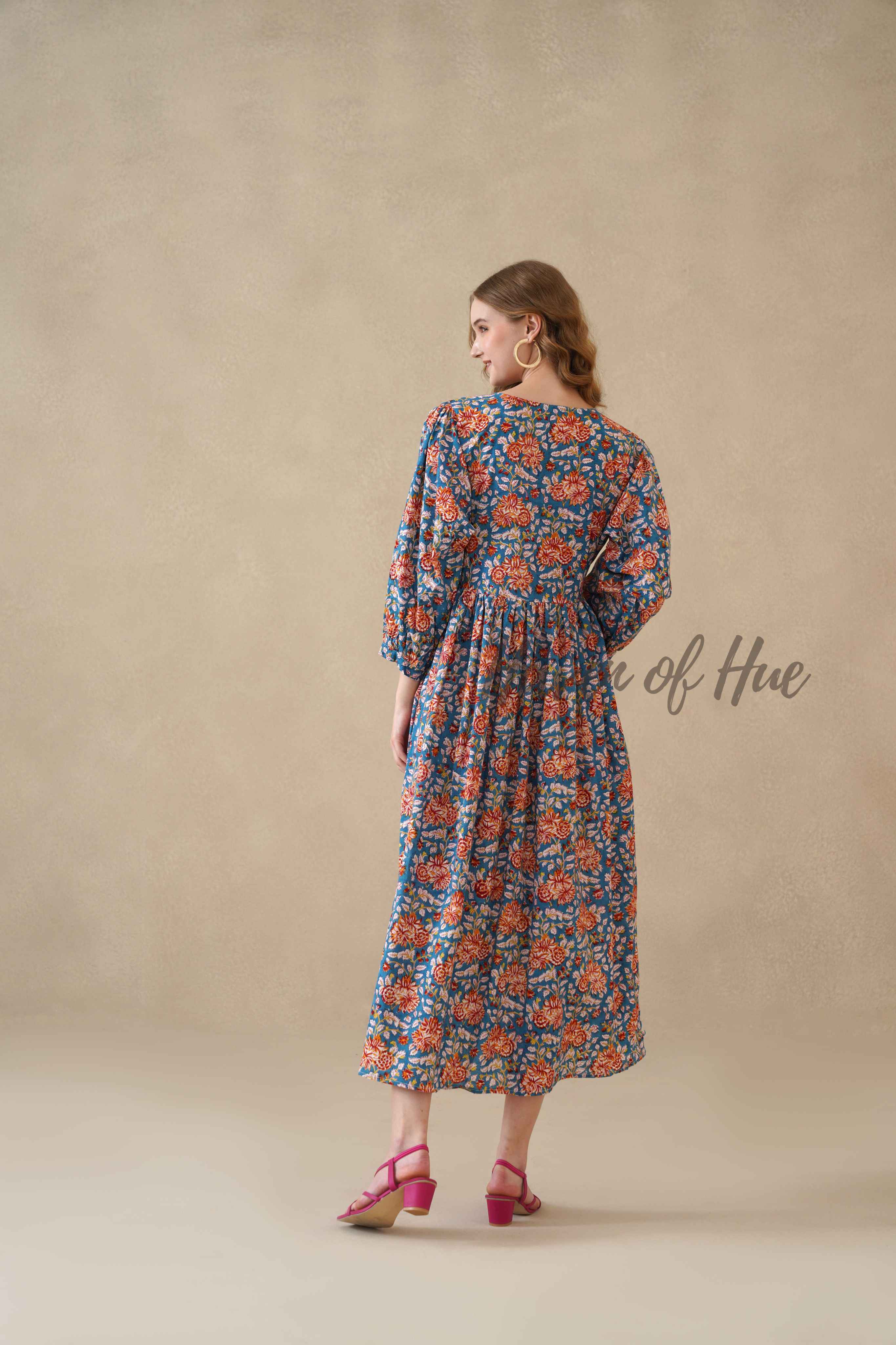 Multicolor Floral Cotton Tiered Dress – Short Sleeve Boho Midi