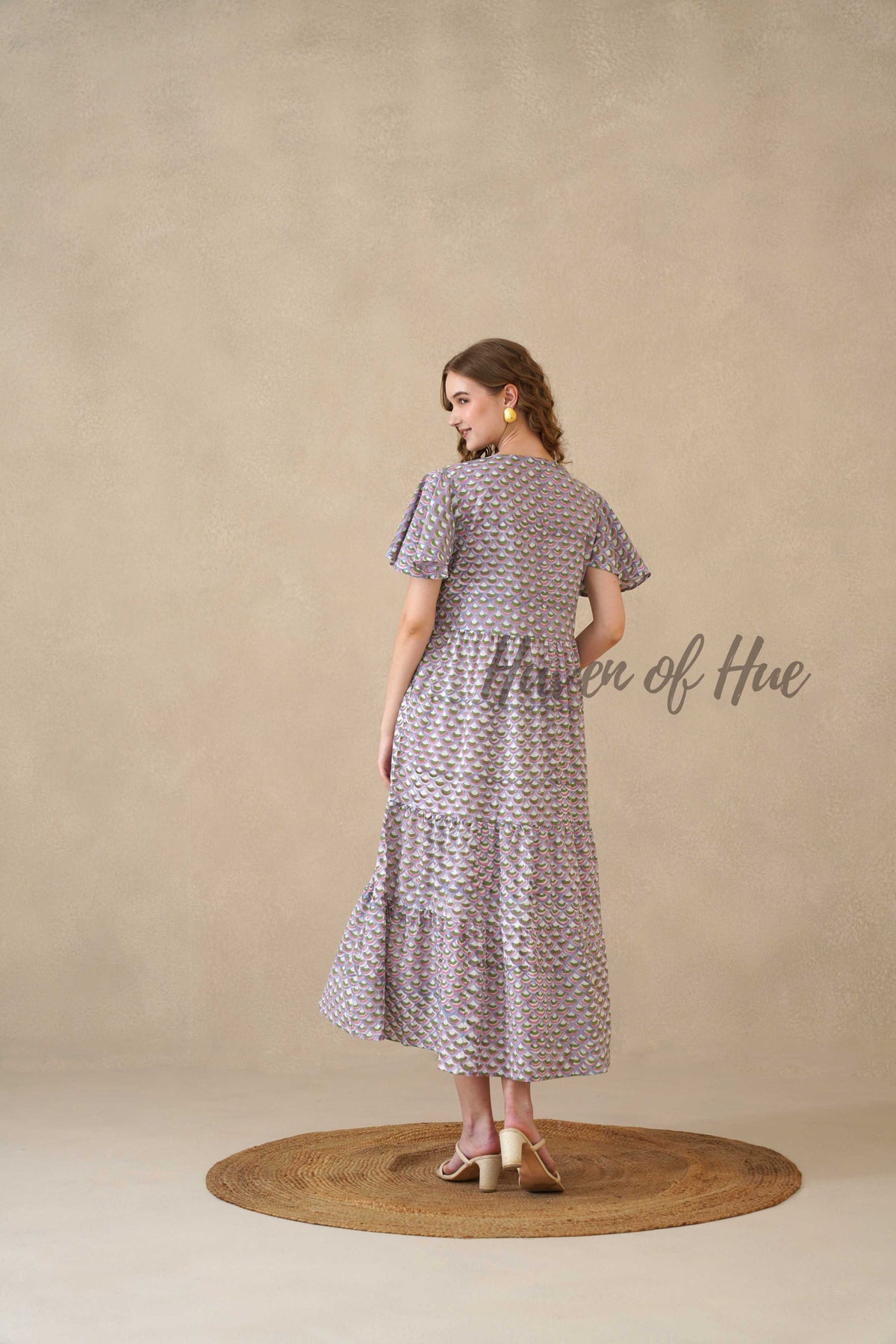 Purple Floral Maxi Dress Hand Block Print Cotton