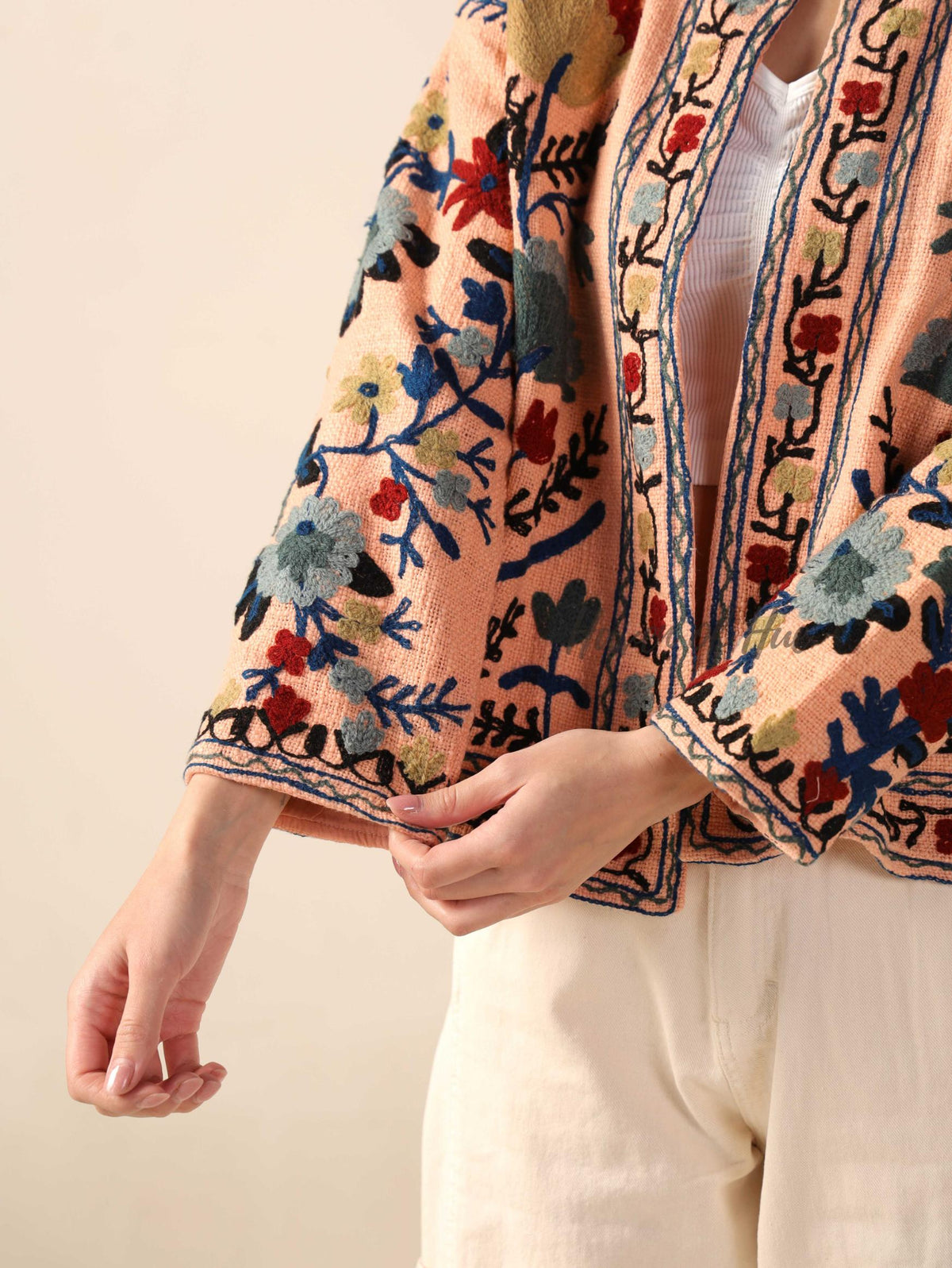 Women’s Embroidered Cotton Suzani Jacket Bohemian Winterwear Short Coat Handmade TNT Fabric Outerwear for Women