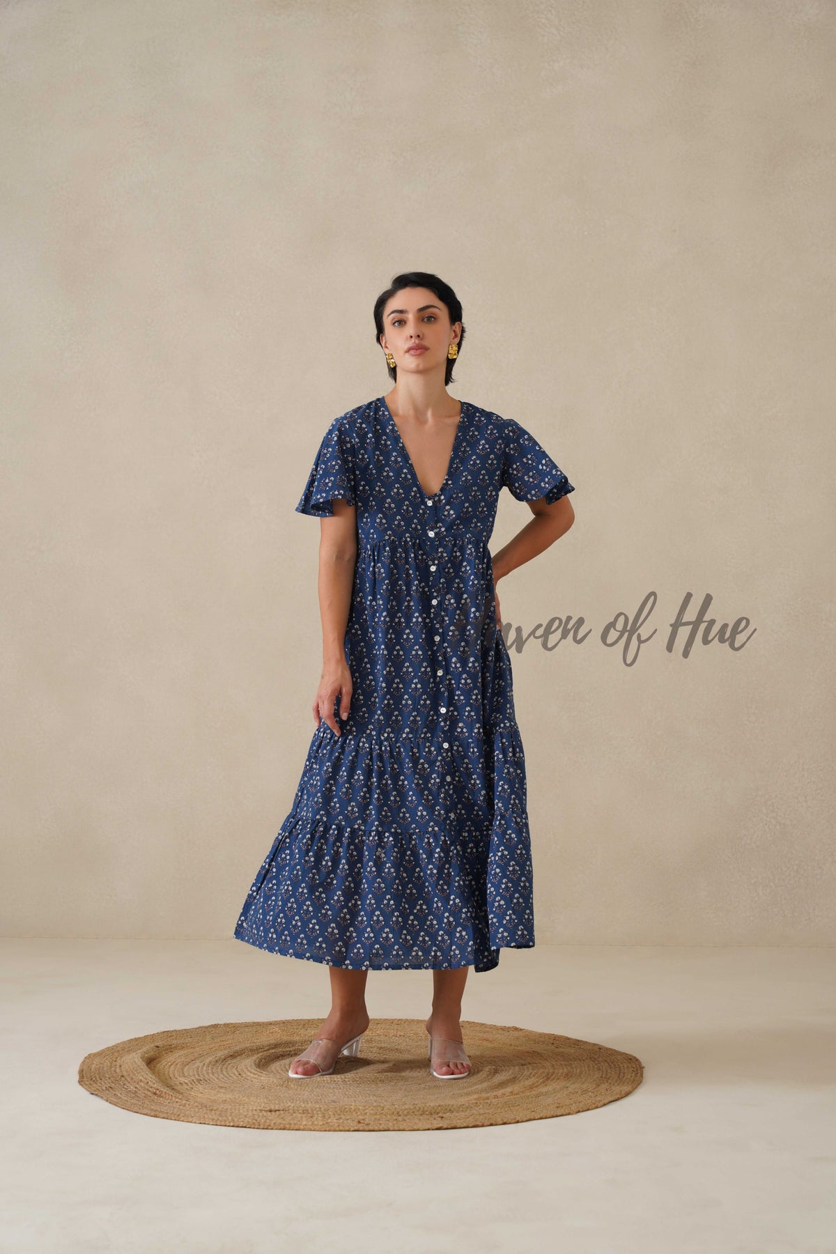 Women Cotton Tunic Top - Hand Block Print Floral Boho Blouse - Relaxed Fit Summer Cotton Top - Indigo Blue Artisan Crafted Fashion
