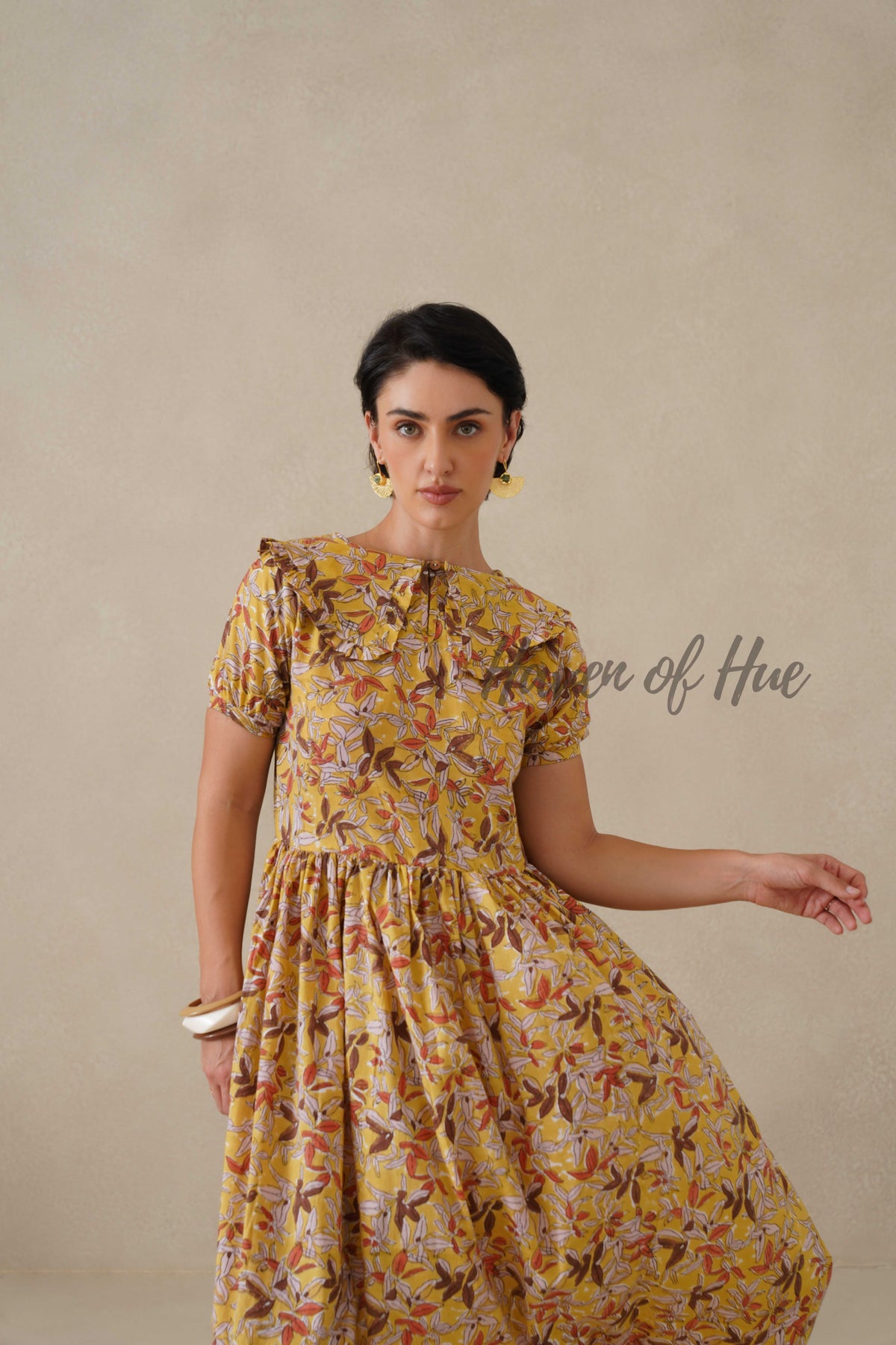 Yellow Floral Cotton Dress | Boho Summer Midi Dress for Women
