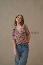 Organic Red Floral Cotton Wrap Top with Adjustable Tie Waist