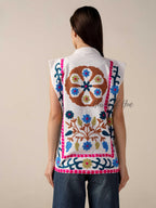 Women’s Embroidered Cotton Suzani Jacket Vest Boho Sleeveless Jacket