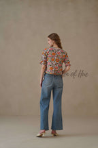 Women’s Multicolor Floral Cotton Wrap Blouse with Adjustable Tie Waist