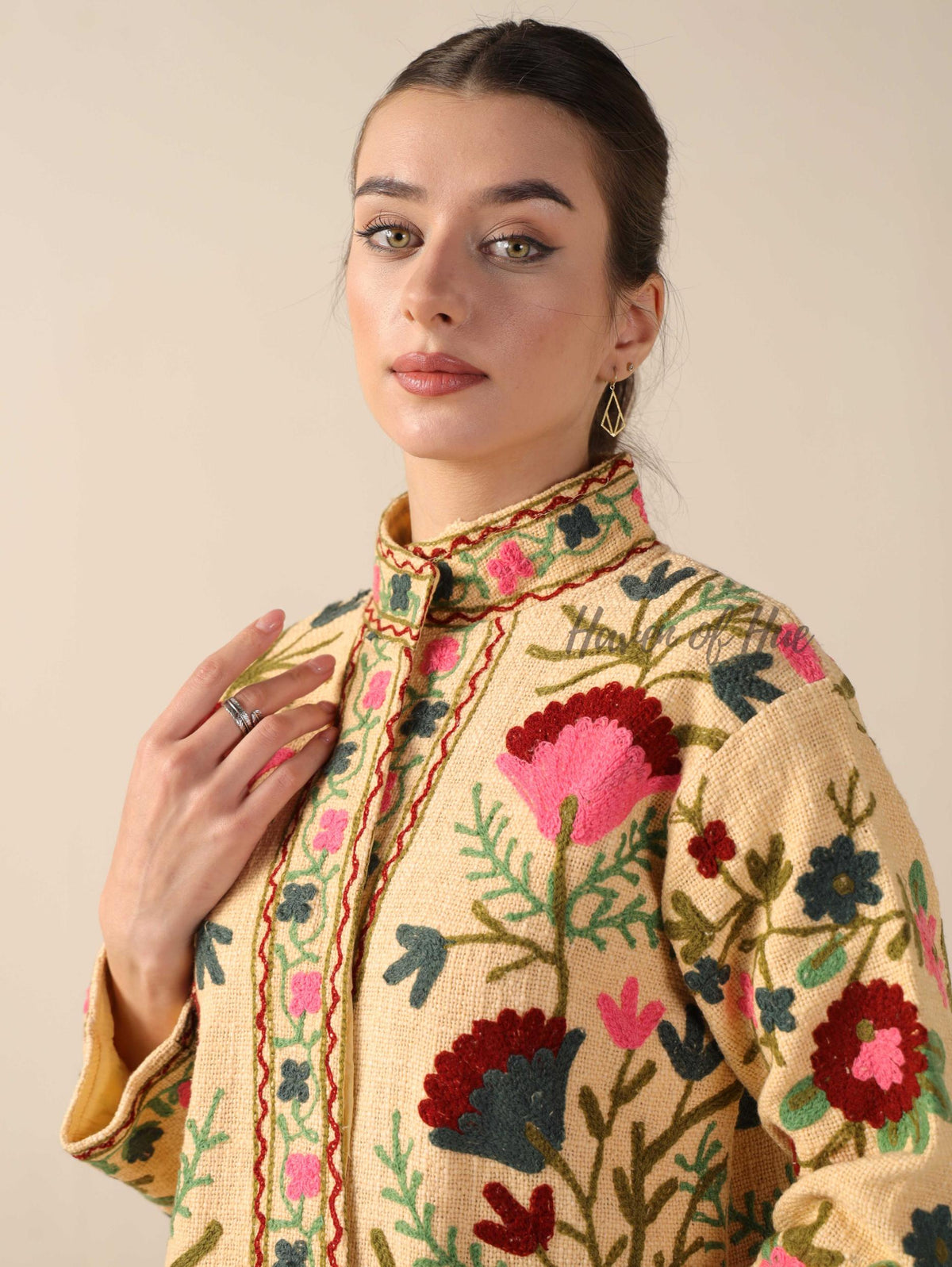Boho Cotton Embroidered Women Jacket Suzani Floral Coat, Handmade Artisanal Winter Jacket