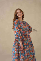 Multicolor Floral Cotton Tiered Dress – Short Sleeve Boho Midi