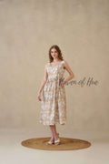 Brown Sleeveless Cotton Dress with White Floral Print