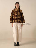 Women's Brown Suzani Velvet Jacket Gold Embroidered Boho Minimalist Fall Coat