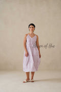 Purple Striped Cotton Dress | Sleeveless Button Down Midi Dress