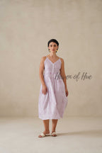 Purple Striped Cotton Dress | Sleeveless Button Down Midi Dress