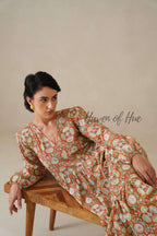 Cotton Midi Dress Summer Boho Floral Print, Rust Orange Block Print Sundress