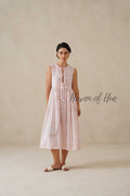 Check Cotton Midi Dress for Women, Orange Sleeveless Summer Sundress