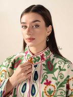 Women's Hand-Embroidered Suzani Velvet Jacket Boho Floral Artisanal Chic Outerwear