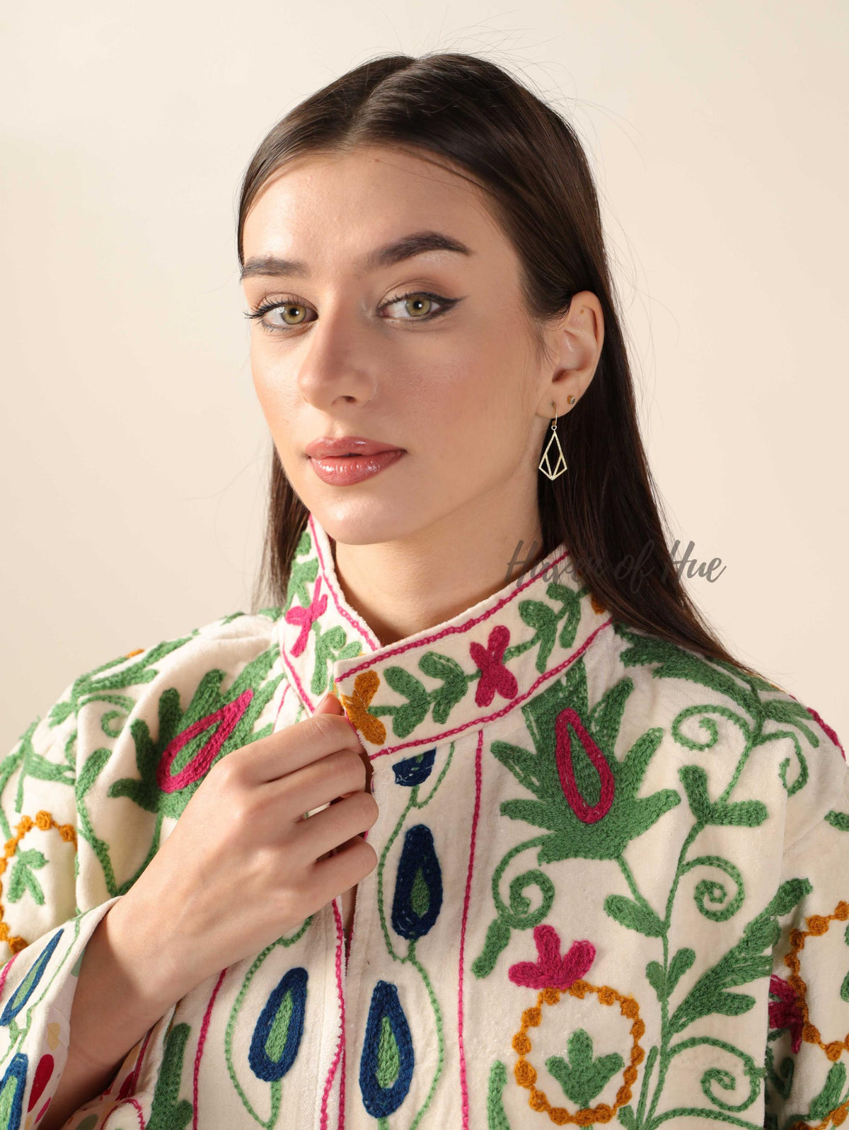 Women's Hand-Embroidered Suzani Velvet Jacket Boho Floral Artisanal Chic Outerwear