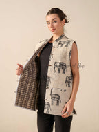 Elephant Print Quilted Cotton Vest Jacket Handmade Block Print Sleeveless Winter Jacket
