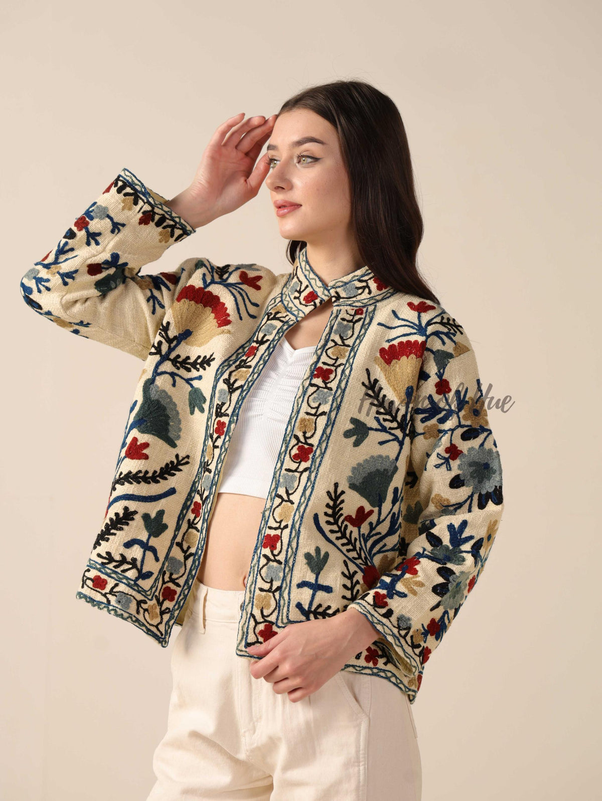 Suzani Embroidered Cotton Jacket Coat for Women Boho Handmade TNT Fabric Ethnic Winter Jacket