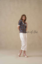 Women's Leopard Block Printed Cotton Blouse with Lace Peter Pan Collar