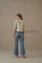 Women’s Multi-Color Block Printed Cotton Wrap Blouse with Tie Waist