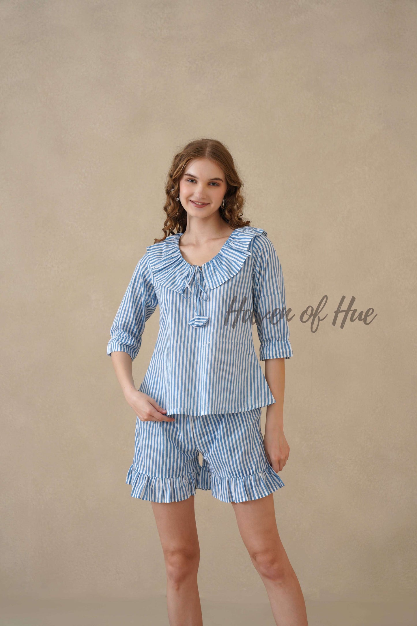 Blue Stripe Hand Block Print Cotton Co-ord Set