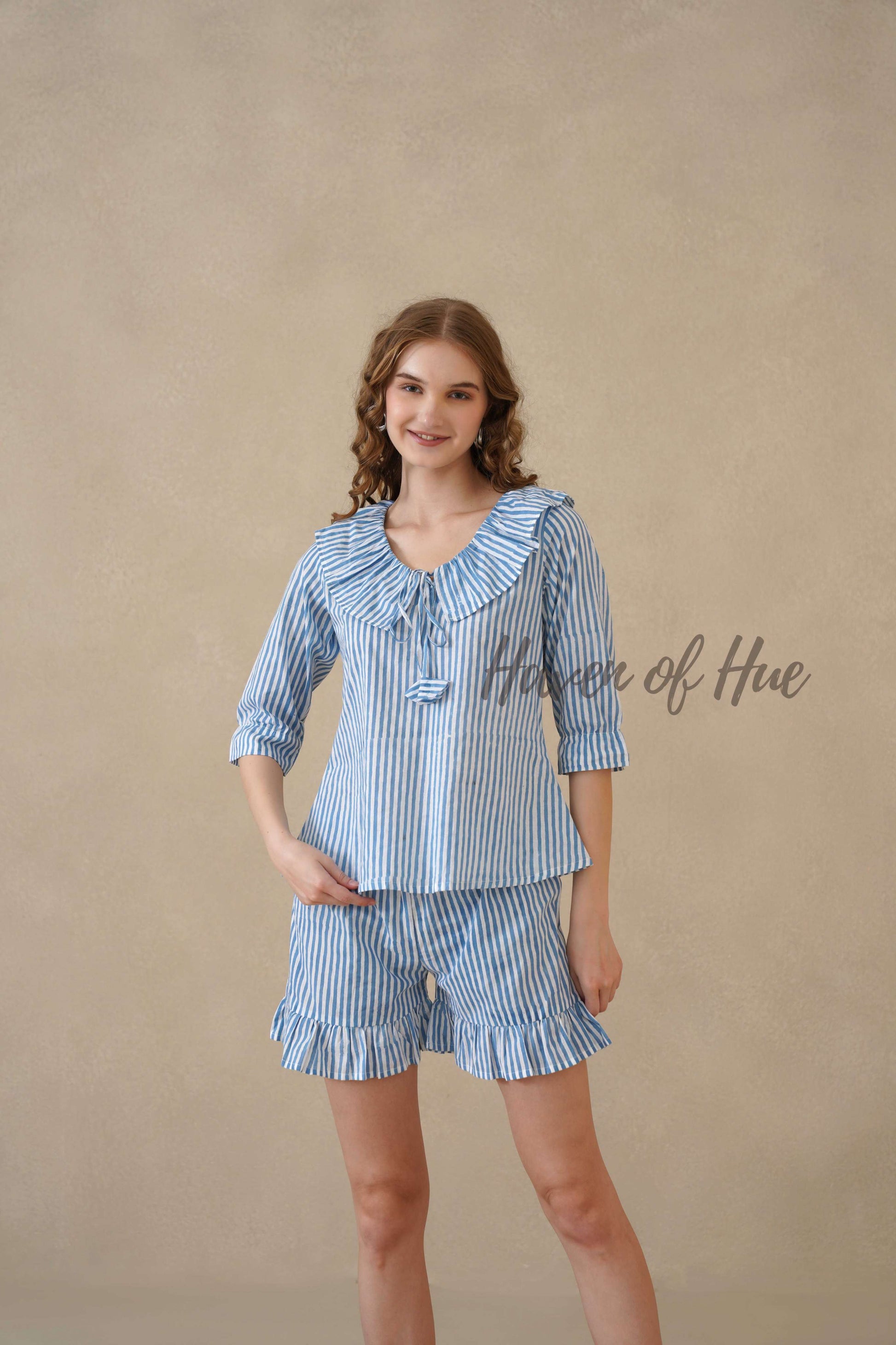 Blue Stripe Hand Block Print Cotton Co-ord Set