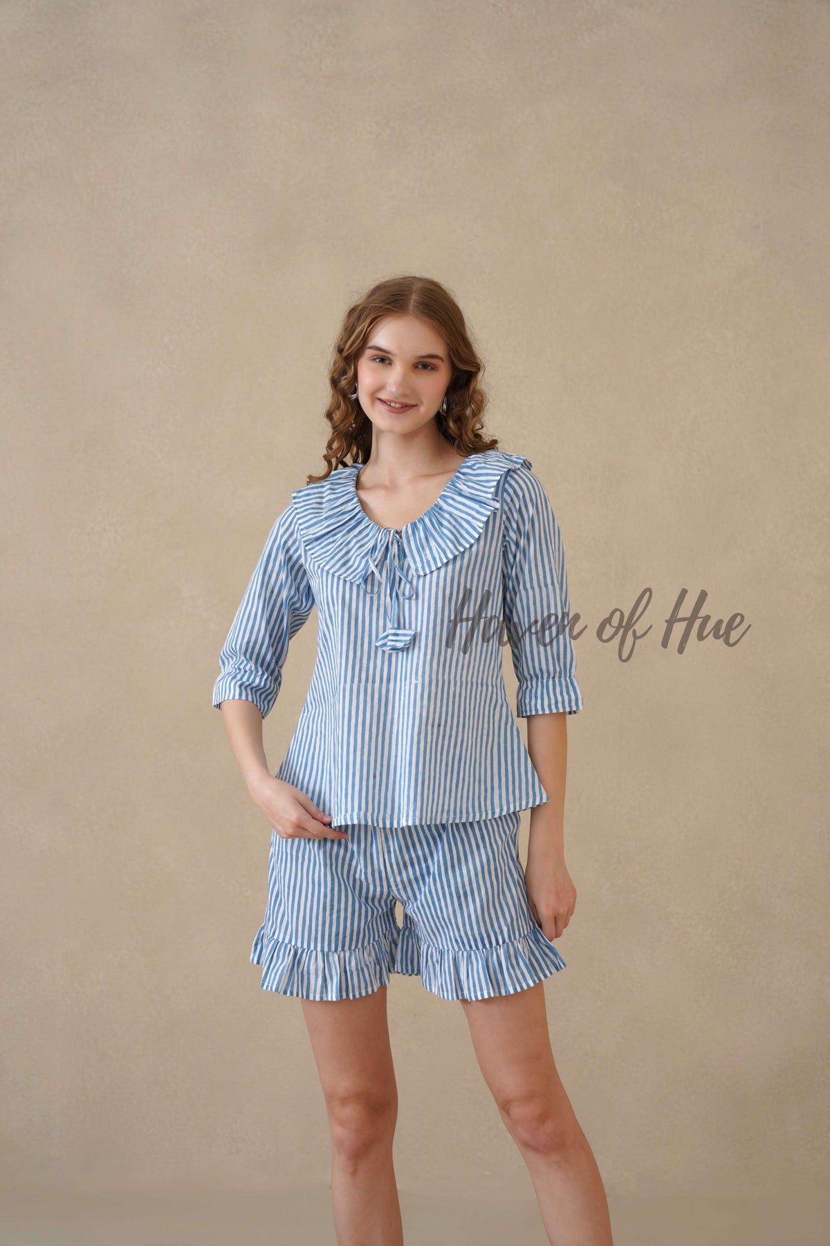 Blue Stripe Hand Block Print Cotton Co-ord Set