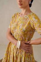 Yellow Floral Cotton Midi Dress - Boho Cottagecore Summer Dress