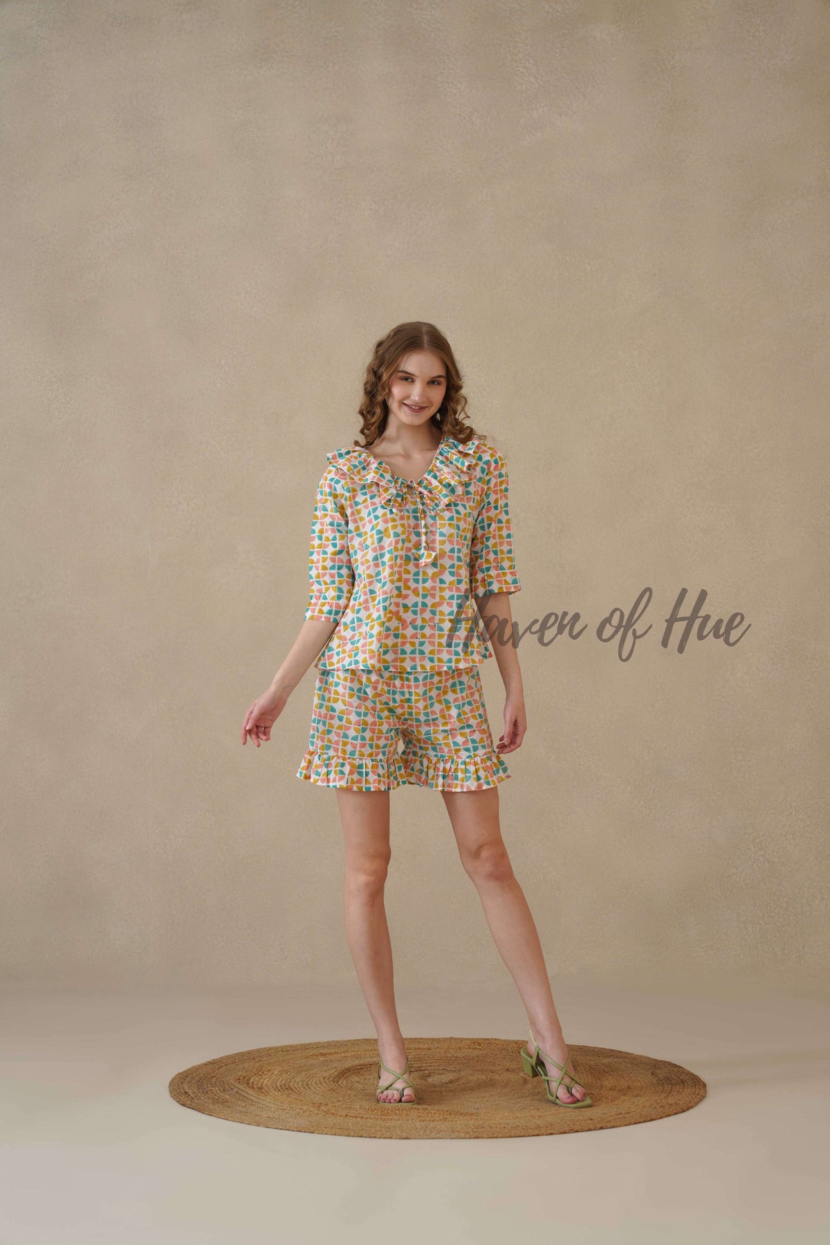 Multi Color Geometric Hand Block Cotton Co-ord Set