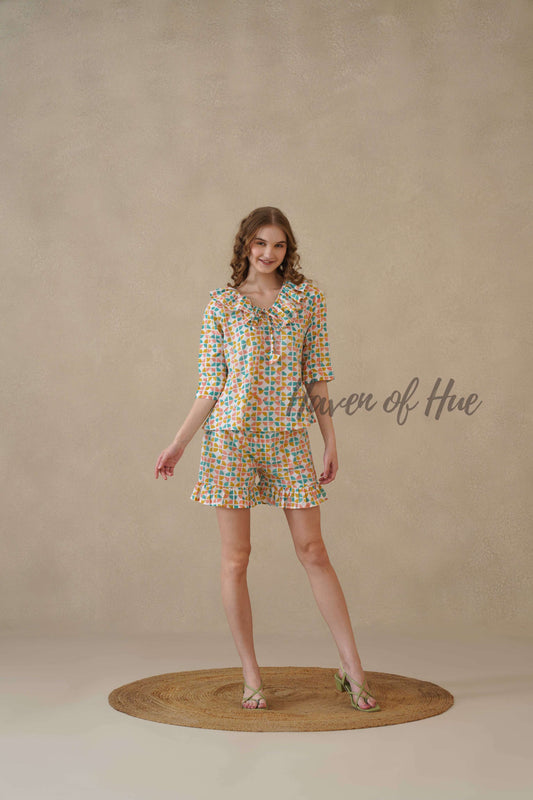 Multi Color Geometric Hand Block Cotton Co-ord Set