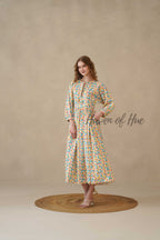 Multicolor Full Sleeve Cotton Dress with Geometric Print