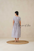 Green Base Floral Cotton Midi Dress - Boho Short Sleeve Cottagecore Dress