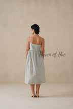 Cotton Midi Dress for Women, Green Floral Strappy V-Neck Summer Sundress