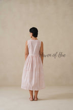 Check Cotton Midi Dress for Women, Orange Sleeveless Summer Sundress
